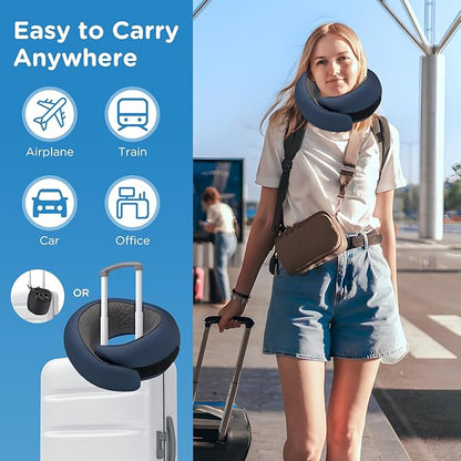 Neck Pillow Airplane,100% Pure Memory FoamTravel Neck Pillow Travel Neck Support Ergonomic &Portable Design Best for Sleeping Plane Car Train Office Flight (Deep Blue)