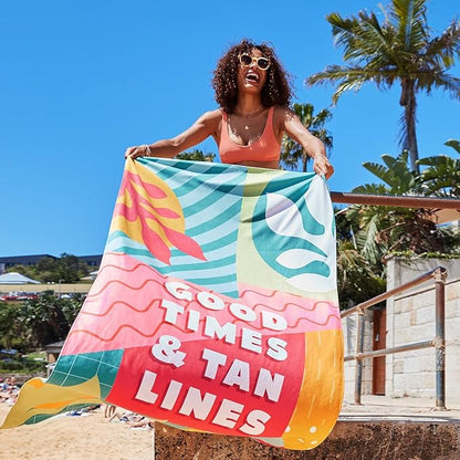Dock & Bay Beach Towel - Quick Dry, Sand Free - Compact, Lightweight - 100% Recycled - Includes Bag - Good Times & Tan Lines - Extra Large (200x90cm, 78x35)