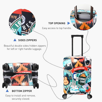 Travel Luggage Cover Protector Washable Suitcase Cover Fits 27-30 Inch Luggage (L,Color,Exploring)