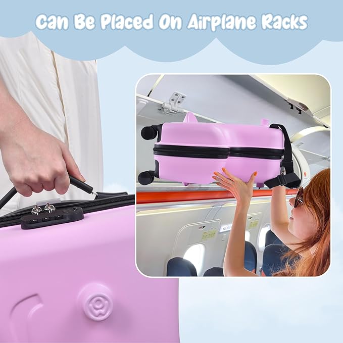 20 Inch Riding Trolley for Kids,Toddler Luggage Seat Ride with Lock | Kids Travel Suitcase with Safety Belt, Wheels for Toddler Airplane Travel, ABS+PC (Pink)