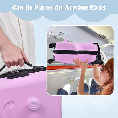 20 Inch Riding Trolley for Kids,Toddler Luggage Seat Ride with Lock | Kids Travel Suitcase with Safety Belt, Wheels for Toddler Airplane Travel, ABS+PC (Pink)