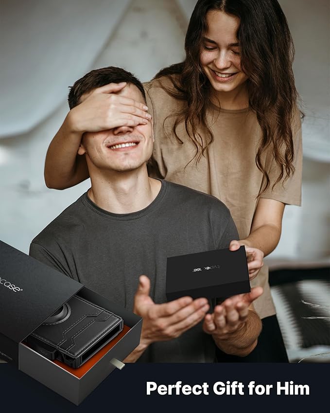 typecase AirTag Wallet for Men: Pop Up Card Case, Secure Holder for Apple Air Tag, Premium Leather, Smart, RFID Blocking, Slim, Minimalist, Thin, 13 Cards Capacitiy | ID Window | Money Clip (Black)