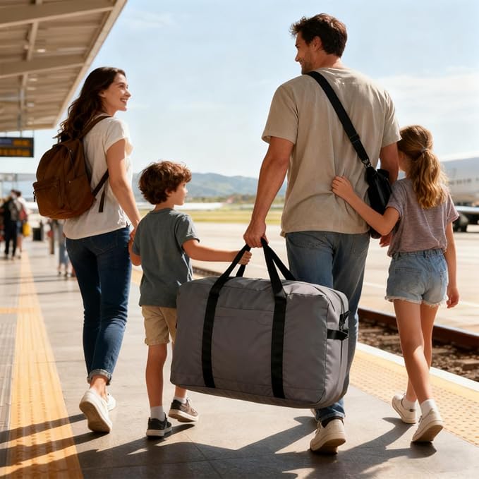 80L Foldable Travel Duffle Bag - Lightweight Duffel Bag for Women & Men, Large Packable Travel Bag for Weekend Trips, Camping & RV Travel (Grey)