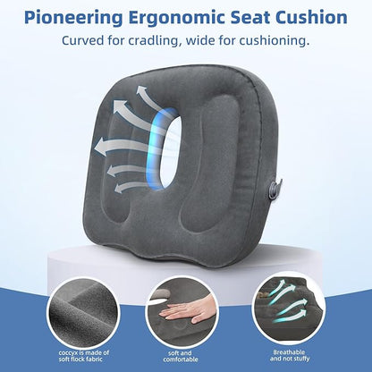 Travel Cushion,Air Seat Cushion,Evolution Cushion Portable & Lightweight Inflatable Seat Cushion - Ideal for Airplane Chairs, School Bleachers, Stadium Seats, and Wheelchairs (Gray)