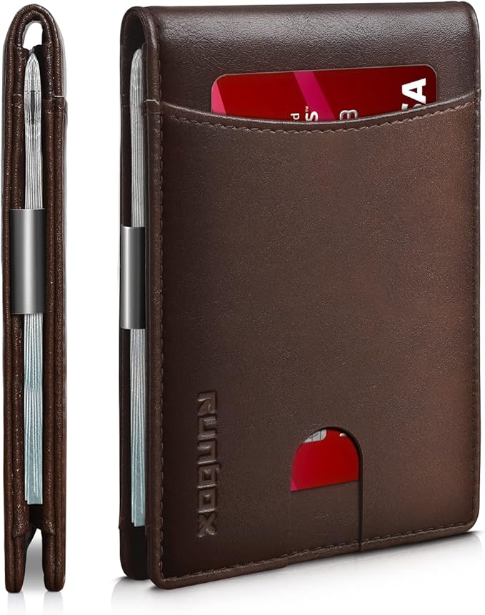 RUNBOX Money Clip Slim Wallets for Men RFID Blocking 11 Card Holder Minimalist Small Leather Bifold Men's Front Pocket Wallet Gift Box