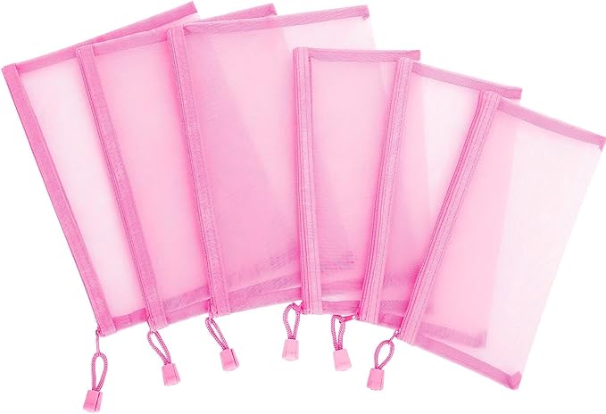 12 Pieces Zipper Nylon Mesh Pouch, Mesh Cosmetic Bags Makeup Bags Pencil Case, Multipurpose Travel Bags for Cosmetic School Office Supplies and Travel Accessories (Pink, A5+B6) (WB06)