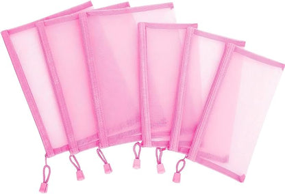 12 Pieces Zipper Nylon Mesh Pouch, Mesh Cosmetic Bags Makeup Bags Pencil Case, Multipurpose Travel Bags for Cosmetic School Office Supplies and Travel Accessories (Pink, A5)