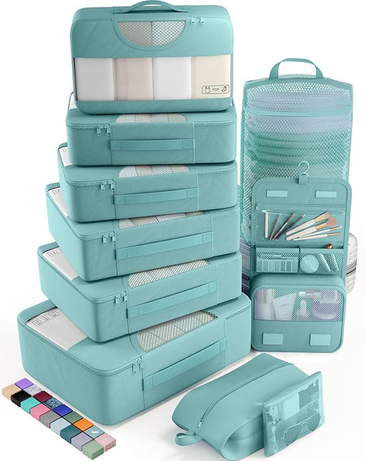 Veken 10 Set Packing Cubes for Travel Essential, Suitcase Organizer Bags in 4 Sizes, Carry-On Luggage Accessories with Large Laundry & Hanging Toiletry Bag, Must-Have for Airplane, Road Trip & Camping