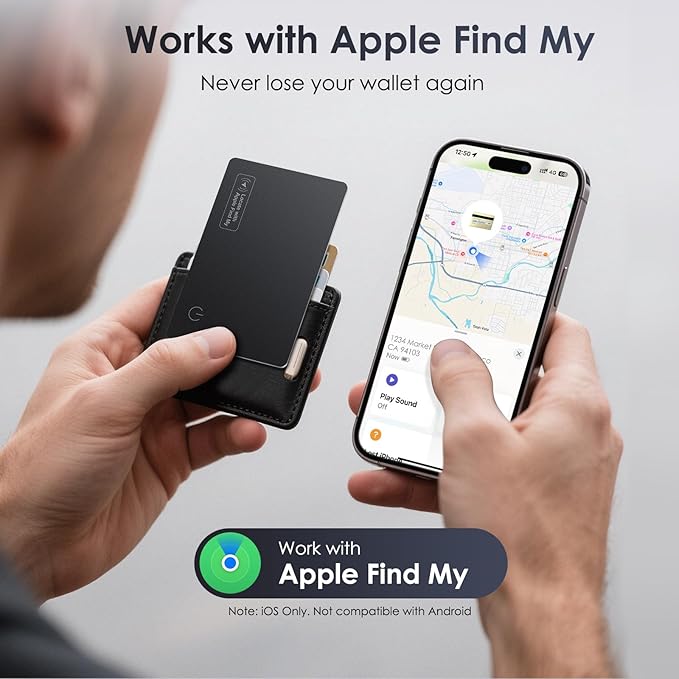 Wallet Tracker Card Airt-Tag Tracking 2 Pack - (iOS Only) Work with Apple Find My, Bluetooth Tracker, 0.07in Slim, IP68 Waterproof, Item Locator for Luggage, Passports, Purse, Gift for Men Women