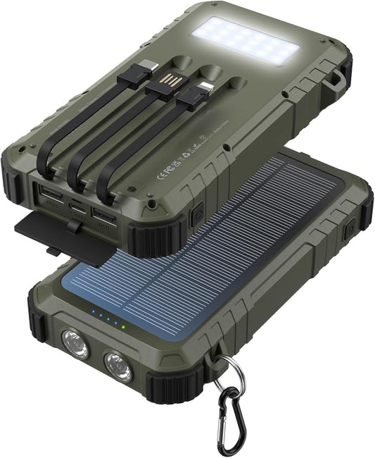 Power-Bank-Solar-Charger 45800mAh Fast Charging with 3 Built-in Cables LED Flashlight Portable External Battery Pack Compatible with iPhone, and-roid, Tablet, Drone, Camera
