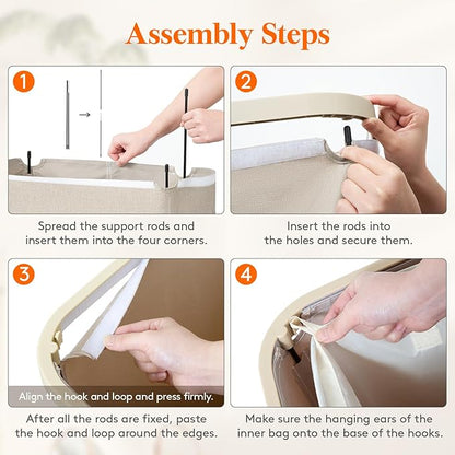 Lifewit 85L Laundry Basket with Lid, Large Laundry Hamper with Plastic Handles and Removable Bag, Foldable Tall Dirty Clothes Hampers for Laundry for Laundry Room, Bedroom, Bathroom, Dorm, Beige