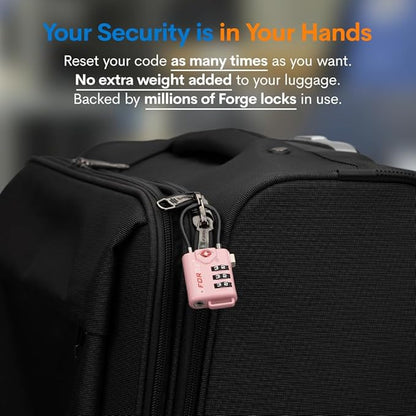 Forge TSA Approved Cable Luggage Locks, 2 Pink Locks, Re-settable Combination with Alloy Body