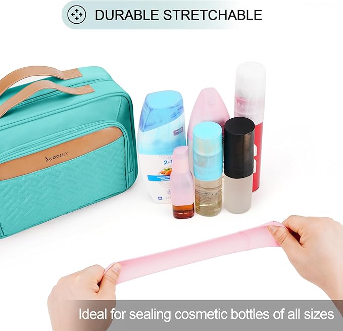 Travel Hanging Toiletry Bag for Women and Men, with 8 Leak Proofing Silicone Bottle Covers, Waterproof Makeup Accessories, Cosmetic Essentials, Toiletries Dopp Kit Set with Jewelry Organizer, Blue