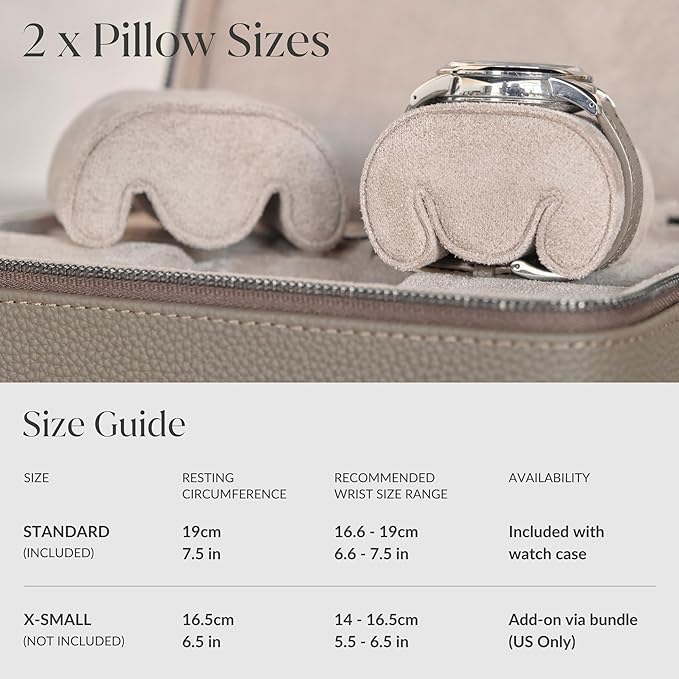 TAWBURY Watch Case - 4 Slot Genuine Top-Grain Leather Watch Box for Men & Women with Extra Wide Pillows for Large Watches - Portable Wristwatch Storage for Home & Travel (Taupe)