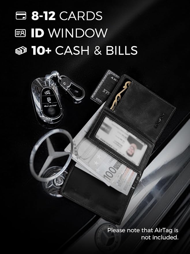 LORZOR Minimalist Wallet for Men with Credit Card Holder, Finest Full Grain Leather, Pop up Smart Wallet, Trifold Slim Wallet, RFID Blocking, Front Pocket, ID Window