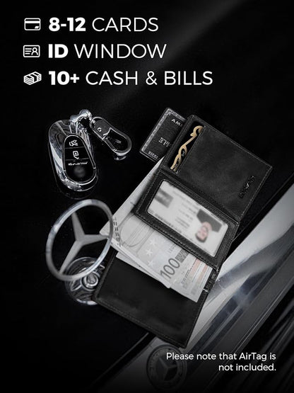 LORZOR Minimalist Wallet for Men with Credit Card Holder, Finest Full Grain Leather, Pop up Smart Wallet, Trifold Slim Wallet, RFID Blocking, Front Pocket, ID Window