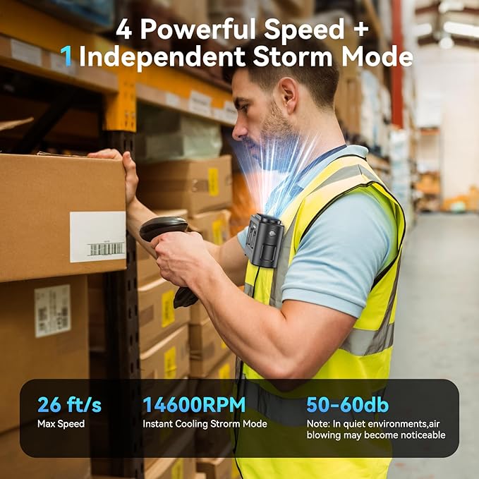 AMACOOL 14500mAh Portable Waist Fan, Strong Wind Power for Full Body Cooling Shirt Fan, 5 Speed Wearable Belt Clip on Fans, Battery Operated Personal Neck Fans for Outdoor Work Camping Travel