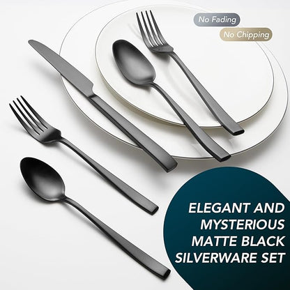 Matte Black Silverware Set, EIUBUIE 40-Piece Premium Stainless Steel Black Cutlery Set for 8, Matte Flatware Sets, Kitchen Utensils Sets Include Forks Spoons Knives