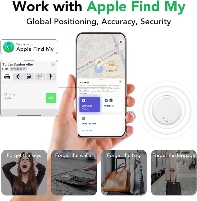 Air Tracker Tags-4 Pack: Smart Bluetooth Tracker, Item Finder Works with Apple Find My (iOS Only) App, Trakcer Tag Locator for Keys, Luggage, Satchel, weTag mini. (Not for Android Devices)