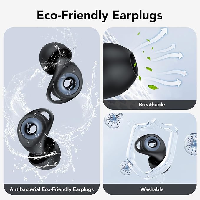 Ear plugs for Sleeping,Noise Cancelling Silicone Earplugs,45 dB,Soft and Reusable,Hearing Protection with 8 Earpieces in 4 Sizes(XS/S/M/L),Carrying bag,for Sleeping,Concert,Working,Studying,Travelling