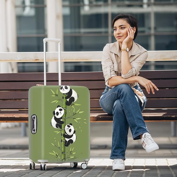 Cute Panda Luggage Cover – Bamboo Climbing Panda Suitcase Protector, Stretchable & Waterproof Travel Luggage Sleeve,XL