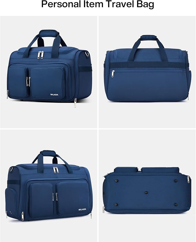 MILADA Carry On Luggage Bags for Travel Large Foldable Duffle Bag for Travel Lightweight Personal Bags for Airplanes Weekend Overnight Bags for Women Mens Travel Bag, Blue