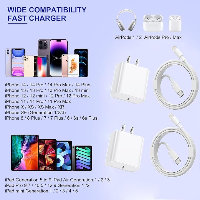 Fast Apple iPhone Charger,2Pack Apple Charge Cable iPhone Charger Fast Charging 6Foot Phone Charging USB C Charge Adapter 6FT Type C to Lightning Cable for iPhone 14/13/12/11 Pro Max/XR/XS/SE2022/iPad