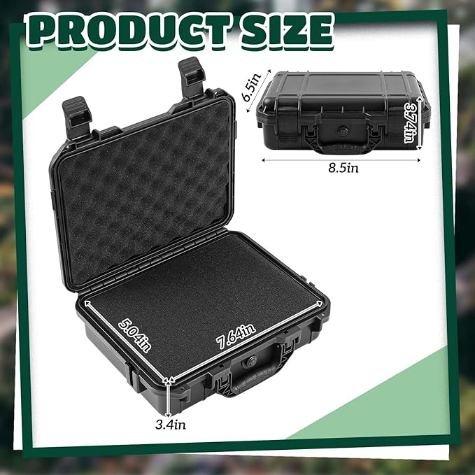 1 Pcs 8.5 x 6.5 x 3.7 Inch Waterproof Hard Case with DIY Customizable Foam Insert Portable Protective Case with Knife for Camera Drones Equipments Tools Test Instruments (Black)