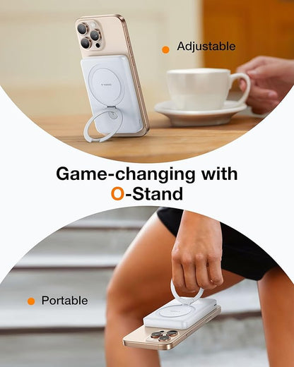 TORRAS EasyGo 10000mAh Magnetic Portable Charger Power Bank for iPhone, Fast Charging Travel Essential Wireless Battery Pack with Stand Compatible with Magsafe, 17 Pro Max,Pro,16,15,14,13,12, White