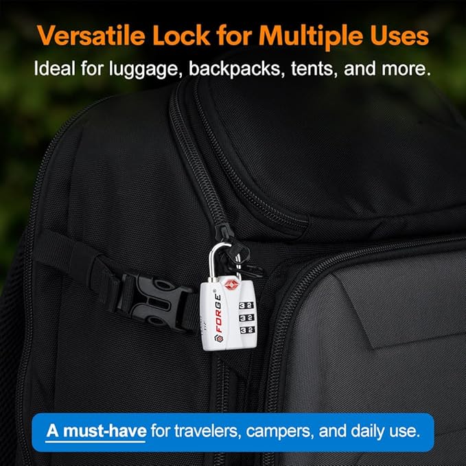 Forge Luggage Locks TSA Approved Locks, Small TSA Locks with Zinc Alloy Body, Open Alert, Easy Read Dials, for Travel Suitcase, Bag, Backpack, Cases, Lockers. White 2 Locks.