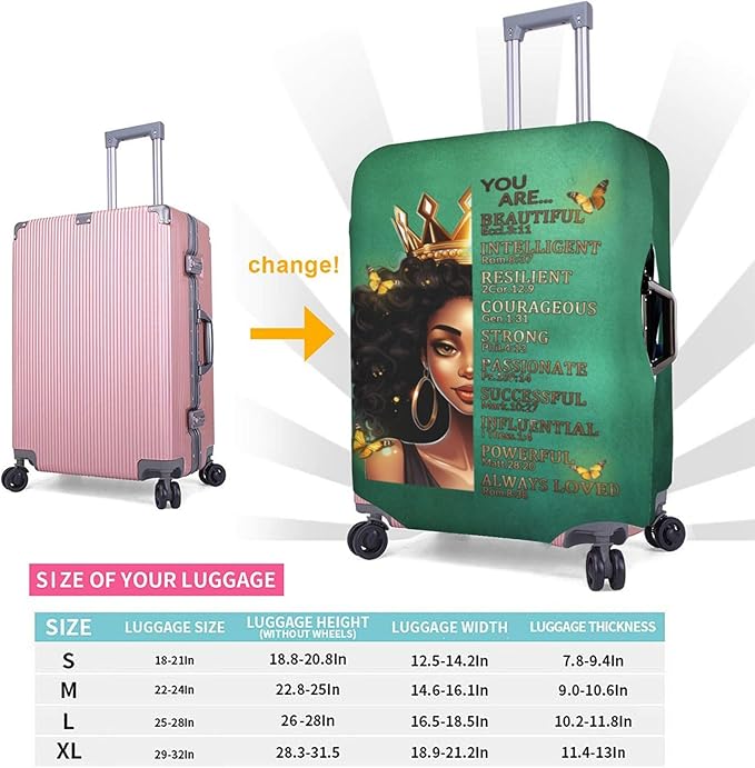 Suitcase Cover for Luggage - Washable, Anti-scratch, African American Woman - Black, Medium, 22-24 inch, Zipper Lock, 4 Spinner Wheels