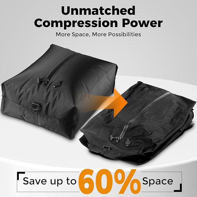 HONKID Vacuum Bags for Travel with Wireless Pump (2PC) - IP67 Waterproof Reusable Vacuum Compression Travel Bags for Luggage & Suitcases, Space Saver for Clothes & Travel Clothing