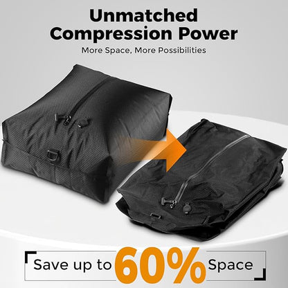 HONKID Vacuum Bags for Travel with Wireless Pump (2PC) - IP67 Waterproof Reusable Vacuum Compression Travel Bags for Luggage & Suitcases, Space Saver for Clothes & Travel Clothing