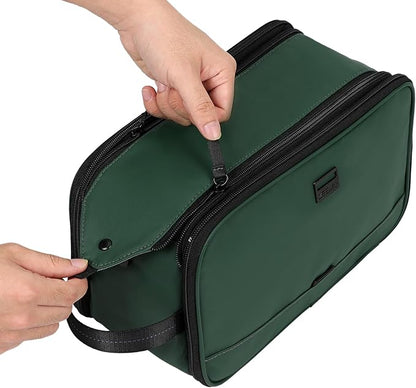 ZEEMO Travel Toiletry Bag for Men, Medium Water-Resistant Double-Sided Full-Open Dopp Kit, Versatile Organizer for Shower and Hygiene Accessories, Bathroom Essentials, Cosmetics, Large, Green