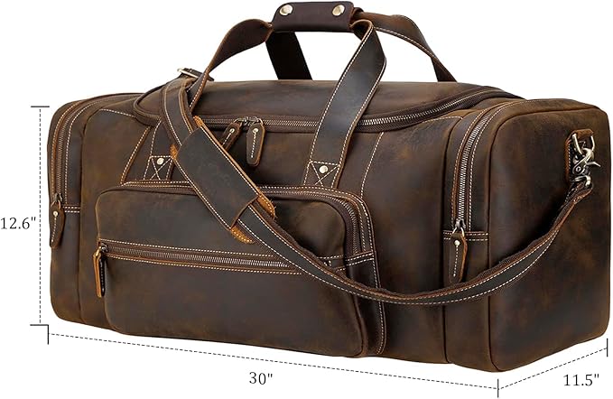 Polare 23" Full Grain Cowhide Leather Gym Duffle Weekender Overnight Travel Duffel Bag For Men