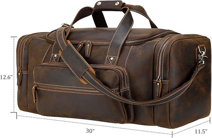 Polare 23" Full Grain Cowhide Leather Gym Duffle Weekender Overnight Travel Duffel Bag For Men