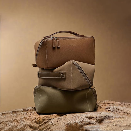 EACHY Travel Makeup Bag, Faux Suede Cosmetic Bags for Women,Large Capacity Portable Pouch Open Flat Toiletry Bag Make up Organizer with Divider and Handle