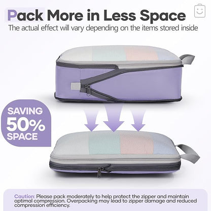 Veken 11 Set Compression Packing Cubes for Travel Essentials,Compressible Expandable Large Luggage Suitcase Organizer Bags for Clothing,Durable Space Saver Storage Bags with Toiletry Bags(Purple Gray)
