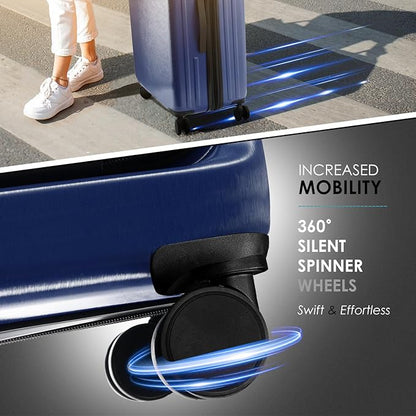 20 Inch Carry On Luggage 22x14x9 Airline Approved, Carry On Suitcase with Wheels, Hard-shell Carry-on Luggage, Durable Luggage Carry-On, Navy Small Suitcase with Cosmetic Case