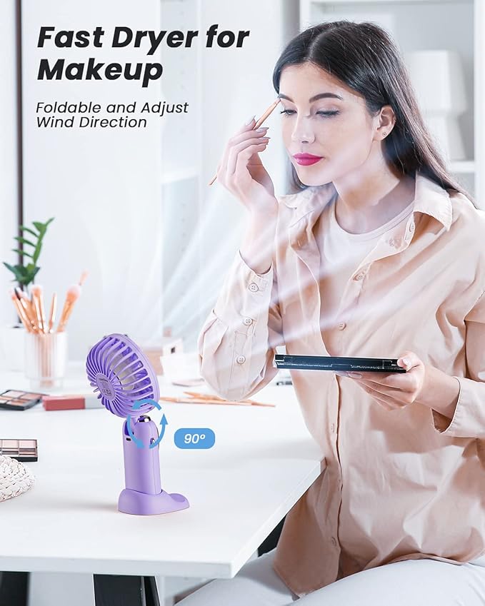 coldSky Portable Handheld Fan, 4000mAh Battery Operated 3 in 1 Multifunction Personal Travel Fans with Digital Display, 90° Foldable Desk Fan with Base, 5 Speed Lash Fan for Makeup/Commute/Office