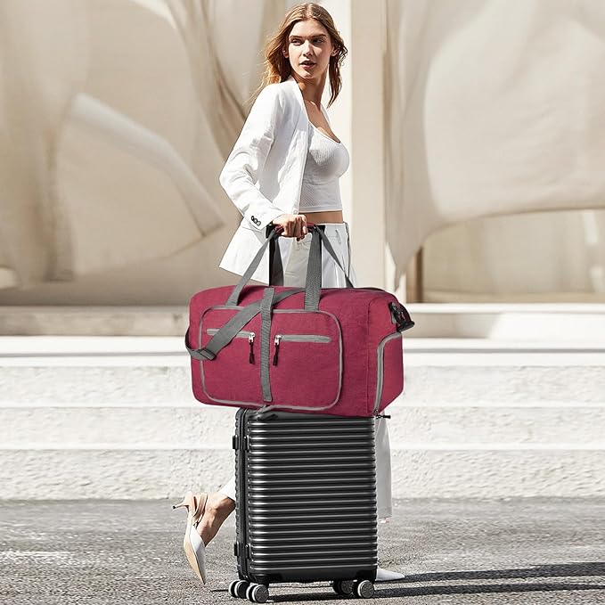 Dimayar 85L Travel Duffle Bag - Foldable Duffel Bag with Shoes Compartment - Overnight Bags Waterproof & Tear Resistant(Red)