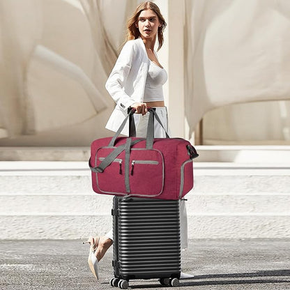 Dimayar 85L Travel Duffle Bag - Foldable Duffel Bag with Shoes Compartment - Overnight Bags Waterproof & Tear Resistant(Red)