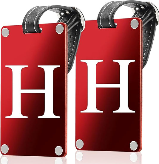 Premium 3-Layer Aluminum Luggage Tags by Fortuna - Easy to Claim, Laser-Engraved, Plastic-Free, and Eco-Friendly Luggage Tag Holders, 2-Pack, Red (H)