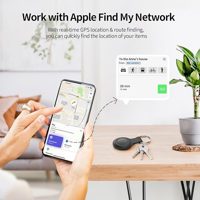 Air Tracker Tags 4 Pack, Bluetooth Smart Tag for Item Finder, Compatible with iOS Find My, Replaceable Battery & Long Battery Life, Item Locator for Keys, Luggage, Bags, Wallet with Key Chain