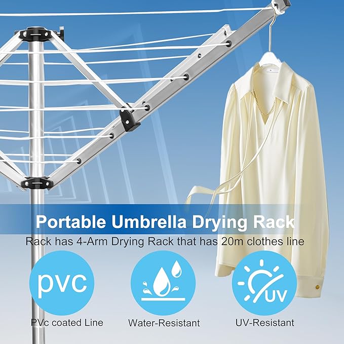 Foldable Clothes Drying Rack, 131 Feet Rotary Clothesline Outdoor for All Weather, Outdoor Clothes Drying Rack for Balcony Patio Use, Quick Dry and Sturdy Frame