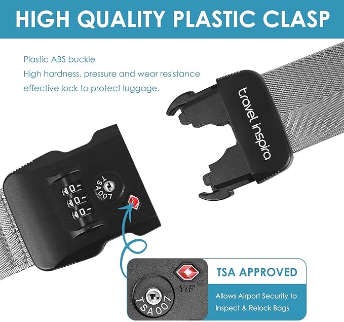 Travel Inspira Luggage Straps for Suitcases with TSA Lock, Protect Your Luggage Anti-Burst, High Visibility Color, Easy to Identify Luggage Adjustable Heavy Duty Belt for 20-32 Inch Suitcases
