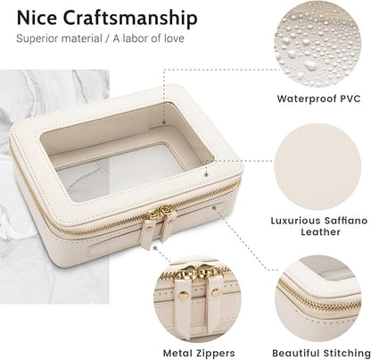 Aveniee Clear Makeup Bag Organizer, Travel Toiletry Bag Cosmetic Case for Women, Portable Make Up Skincare Pouch Car Organizer Bag with Zippers for Essentials,White