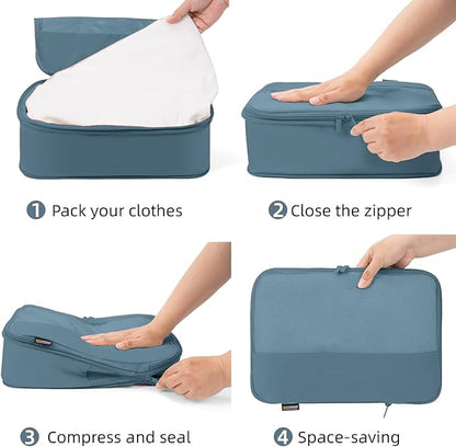 4 Piece Compression Packing Cubes for Suitcases and Backpack, Lightweight Travel Organizer Bags (Gray Blue)