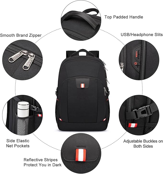 Della Gao Travel Laptop Backpack, 18.4 inch Extra Large Backpack for Men and Women, 45L Capacity Business Computer Back Pack (Black, 18.4 Inch)