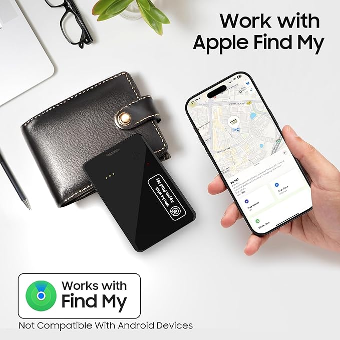 2-Pack Wallet Tracker Card for Apple Find My(iOS Only), Rechargeable Thin Finder with Wireless Charging - Portable Item Locator for Keys, Luggage, Passports and Bags